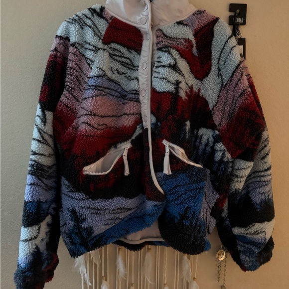 Free People Jackets & Blazers - Free People Multicolor Fleece Jacket with Zippered Front